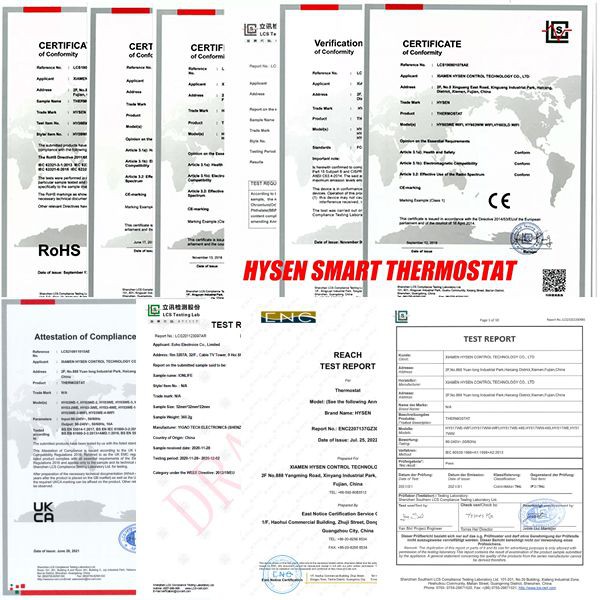 Certificate WIFI Thermostat HY703+HY201 Certificate WIFI Thermostat HY703+HY201